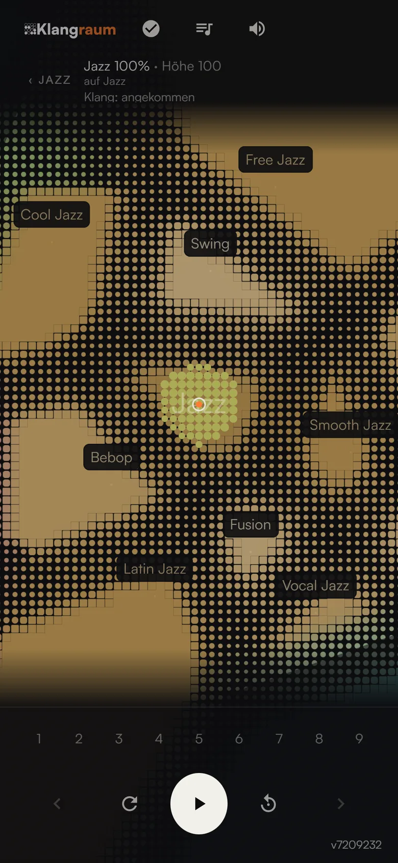 Inside the Jazz territory: subgenres such as Cool Jazz, Swing, Bebop, Fusion and Latin Jazz, with a breadcrumb back to the main map