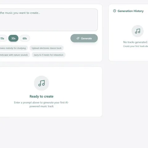 Prototype with a text prompt field, duration options of 15, 30 and 60 seconds, and a Generate button