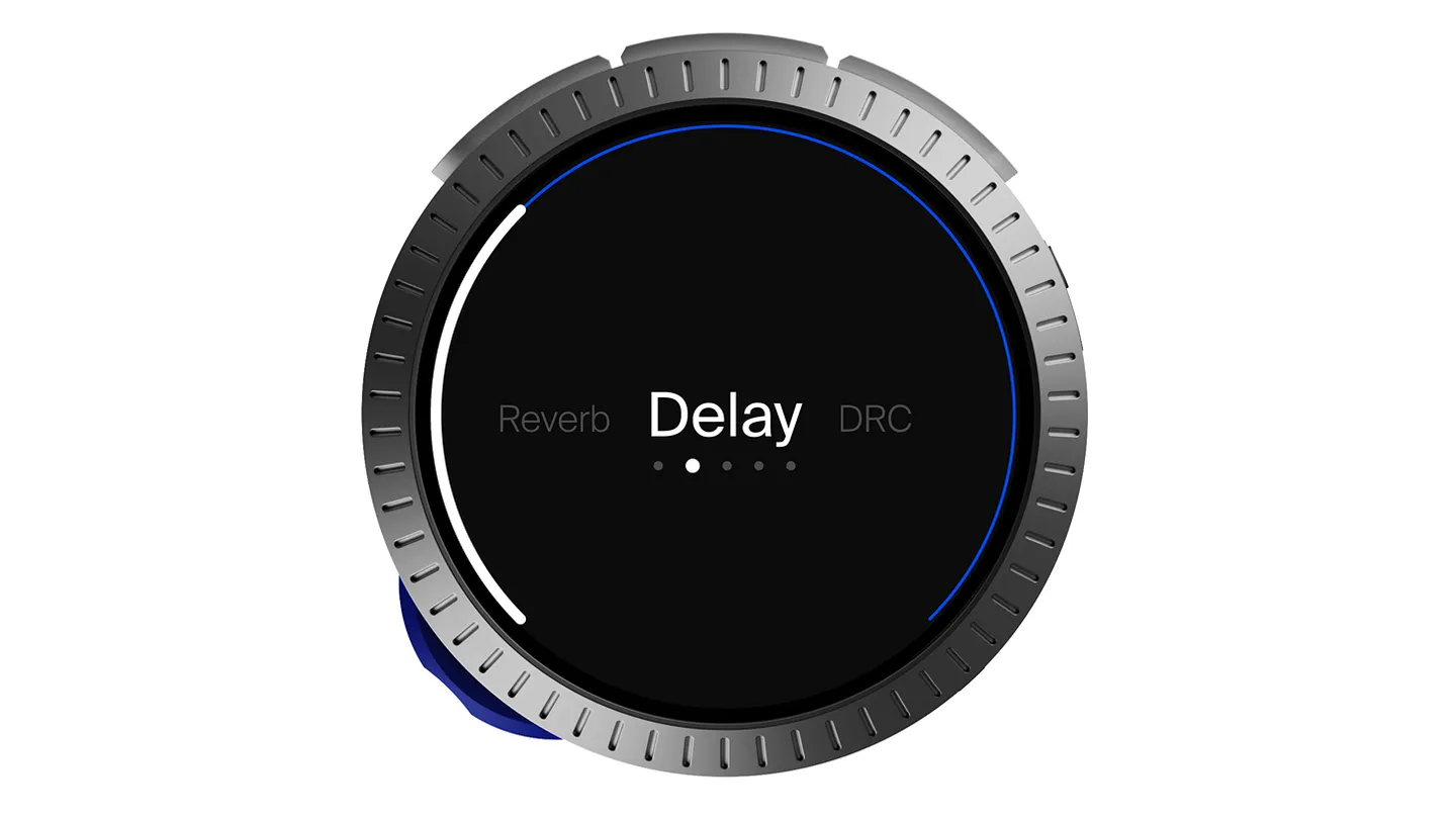 Touch display: effect selection with Reverb, Delay and DRC