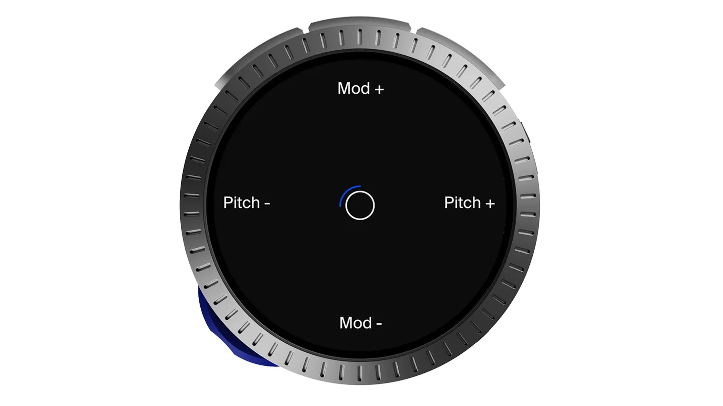 Touch display: modulator with Pitch minus, Pitch plus, Mod plus and Mod minus